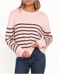 Petal & Pup - Eleanora Striped Knit Pullover Sweater - Pink