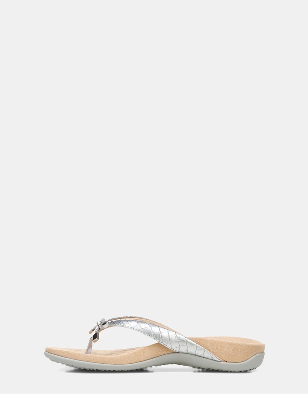 Vionic - Bella Toe Post Sandal - Silver Metallic Croc