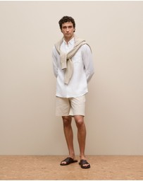 Trenery - Regular Fit Linen Classic Long Sleeve Shirt in White