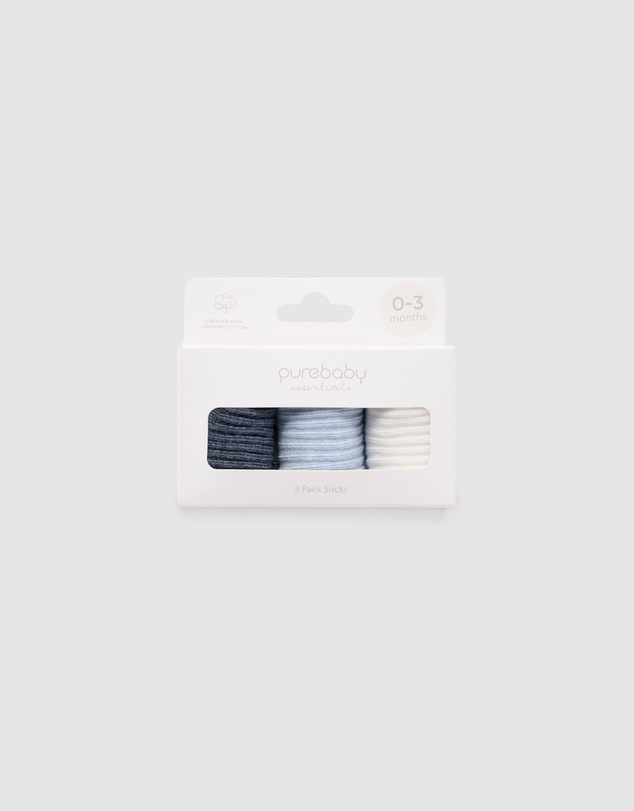 Purebaby - 3 Pack Rib Socks -Kids-Babies