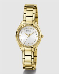 GUESS - Gold-Tone 30mm White Dial with Crystal Bezel Women's Watch