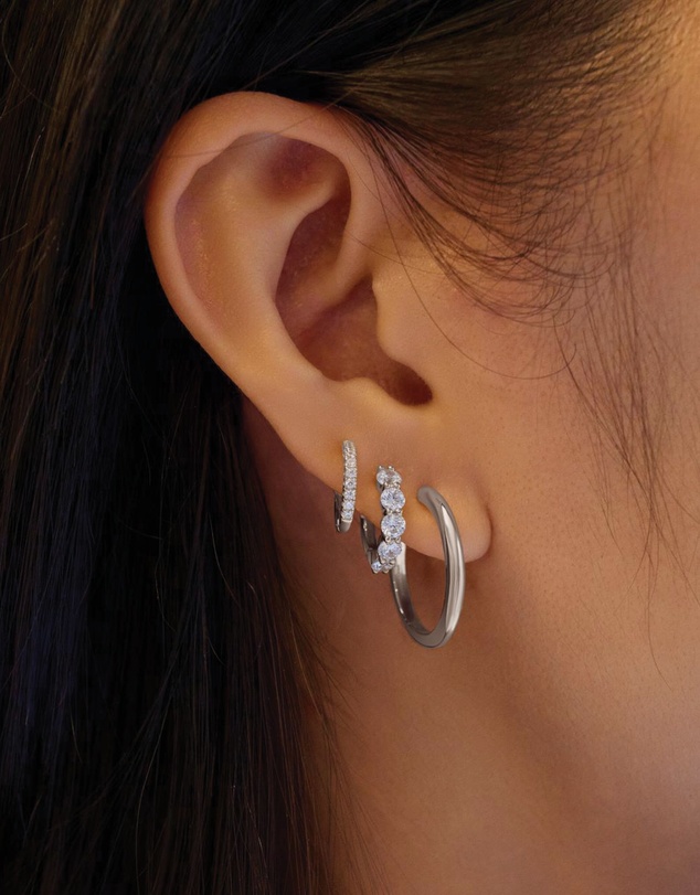 Ania Haie - Silver Quintet Sparkle Huggie Hoop Earrings