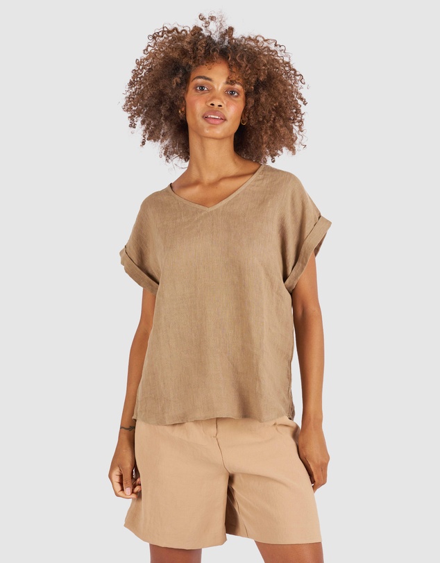 CAMIXA - Martina Linen V-Neck T-shirt