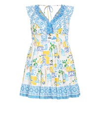 City Chic - Plus Size Kelly Amalfi Print Mini Dress - white