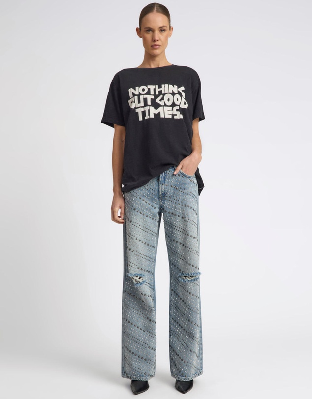 ONE TEASPOON - 25th Anniversary Limited Edition Jackson Mid Waist Wide Leg Studded Denim Jeans - Salty Dog