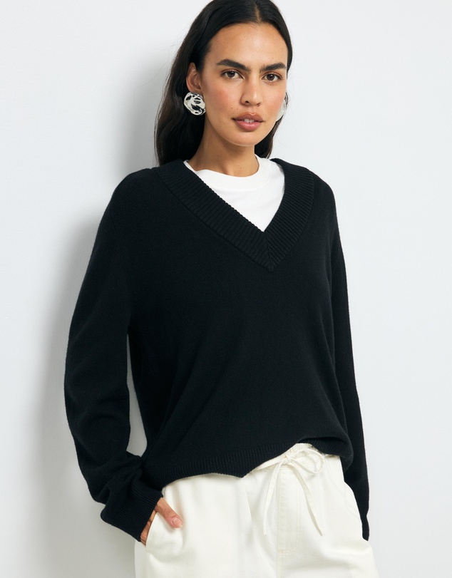 AERE - Nelu Merino Wool Blend V Neck Knit Jumper