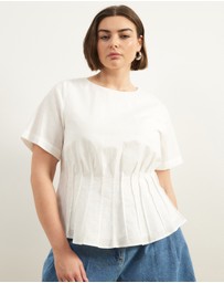 Atmos&Here Curvy - Maya Pin Tuck Linen Blend Top