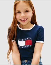 Tommy Hilfiger - Girls Wavy Flag Jersey Ringer T-Shirt - Teens