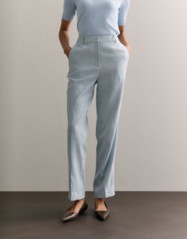 Trenery - Linen Cotton Yarn Dyed Herringbone Pant in Pale Blue