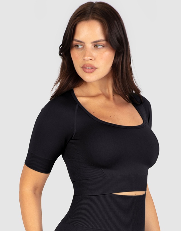 B Free Intimate Apparel - Square Neck Short Sleeve Crop Top & High Waist Midi Biker Shorts