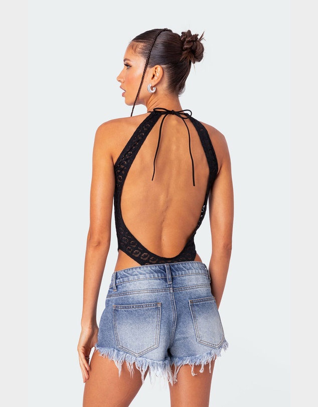 EDIKTED - Sheer Lace Open Back Bodysuit