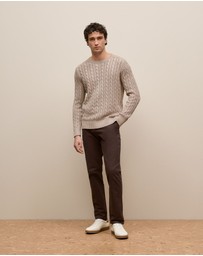 Trenery - Linen Cotton Cable Crew in Stone