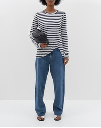 Bassike - stripe scoop hem long sleeve t.shirt