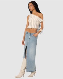 EDIKTED - Tamra Sheer Knit Asymmetric Top