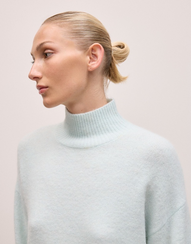 Trenery - Alpaca Merino Blend Relaxed Mock Neck in Faint Blue