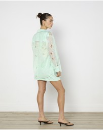 Cirkular - Pre-Loved - Oroton Mint Lace Shirt and Skirt Set