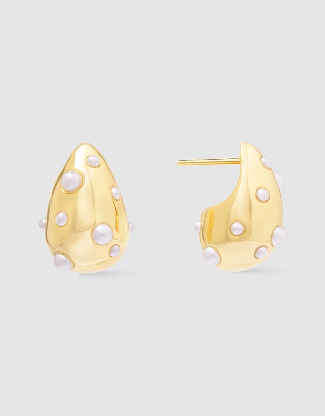 Wanderlust + Co - Teardrop Pearl Gold 20mm Stud Earrings