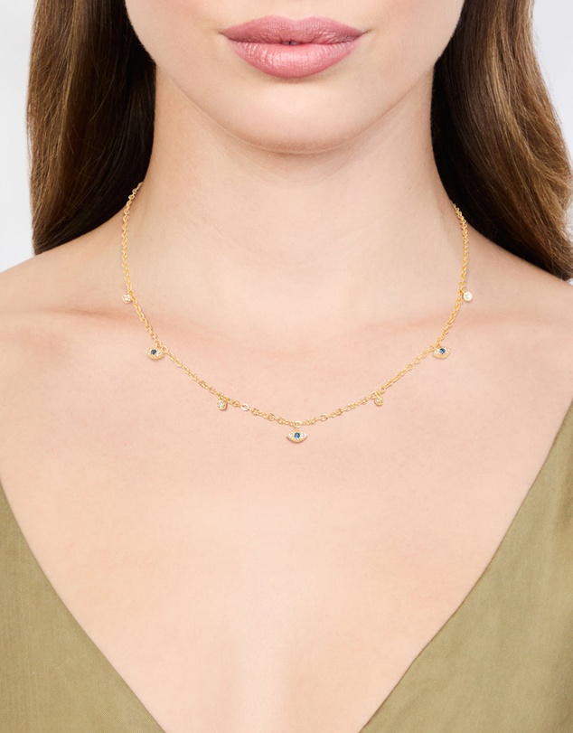 Lovisa - Waterproof Gold Plated Stainless Steel Cubic Zirconia Mini Evil Eye Charm Necklace