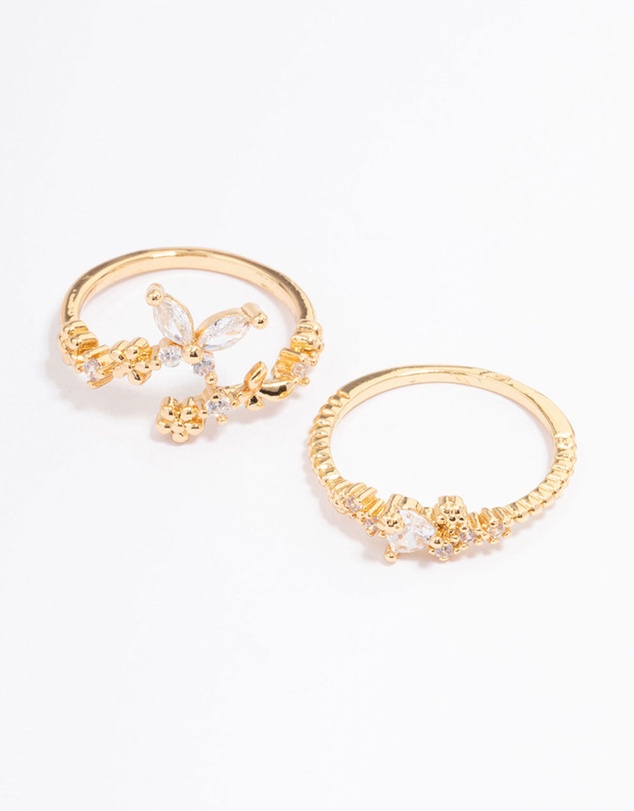 Lovisa - Gold Plated Floral Stone Ring Pack