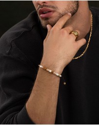 Nialaya Jewellery - Men's Beaded Bracelet with Brown, Beige and Gold Disc Beads