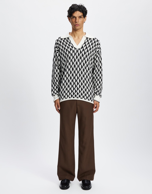 Scotch & Soda - Textured Jacquard Dropped Shoulder Long Sleeve Polo