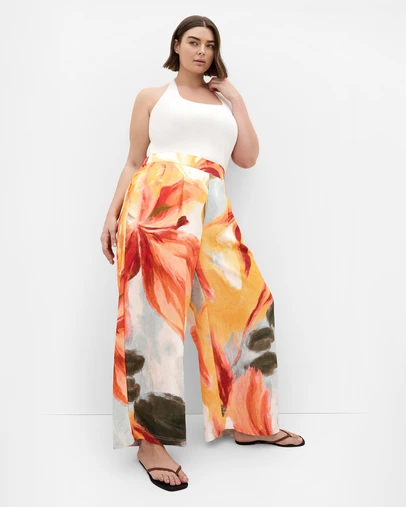 City Chic - Plus size Alexi Bloom Print Pant - sunrise