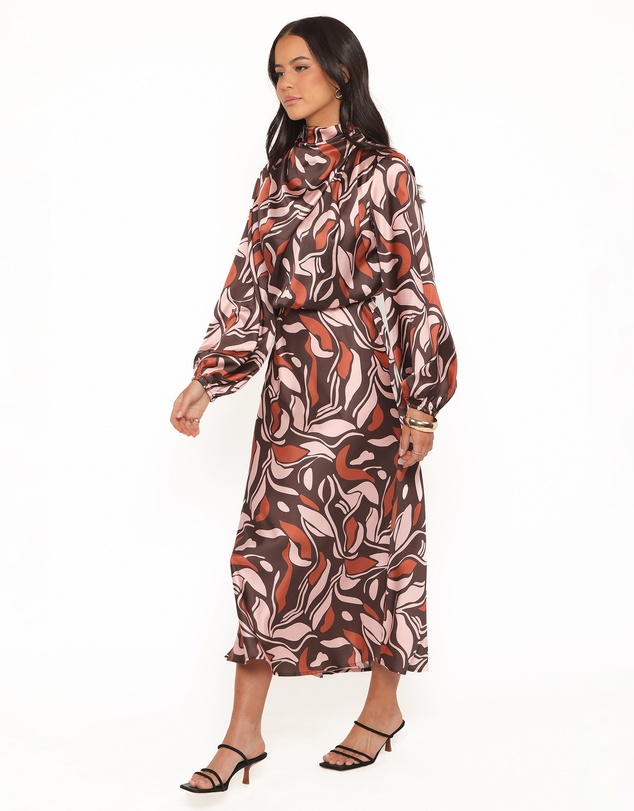 Petal & Pup - Demire Long Sleeve Midi Dress - Brown Multi
