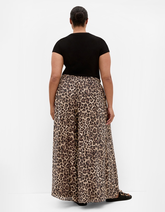 City Chic - Plus size Elsie Leopard Print Wide Leg Pant - chocolate