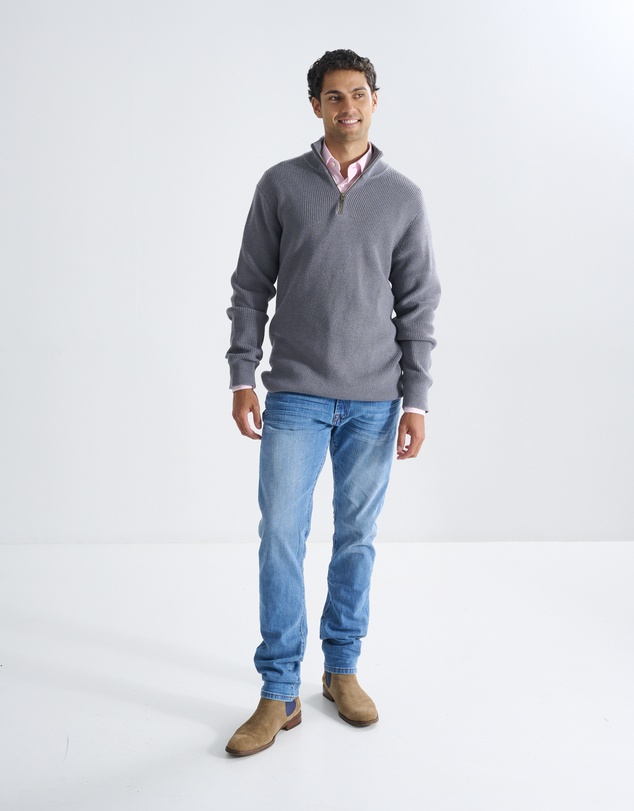 3 Wise Men - 3 Wise Men Frost Zip Neck Wool Blend Knit - Dark Grey