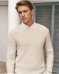 Trenery - Linen Cotton Texture Knit Crew in Flax