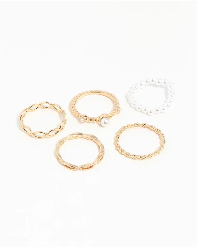 Lovisa - Gold Pearl & Twist Ring 5-Pack
