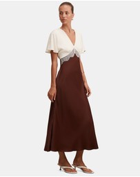 Forever New - Julia Flutter Sleeves Satin Lace Midi Dress