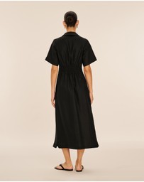 AERE - Opal Linen Open Collar Midi Dress