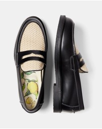 Duke + Dexter - Wilde Black + White Rattan Penny Loafer - Men's
