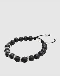 Nialaya Jewellery - Men's Sterling Silver Beaded Bracelet with Lava Stone