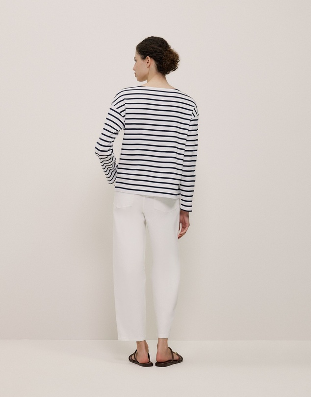 Trenery - Australian Cotton Breton Stripe Long Sleeve T-shirt in Night Sky
