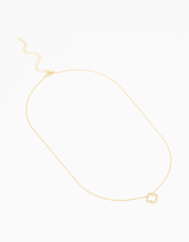 Lovisa - Gold Plated Brass Cubic Zirconia Hollow Flower Necklace