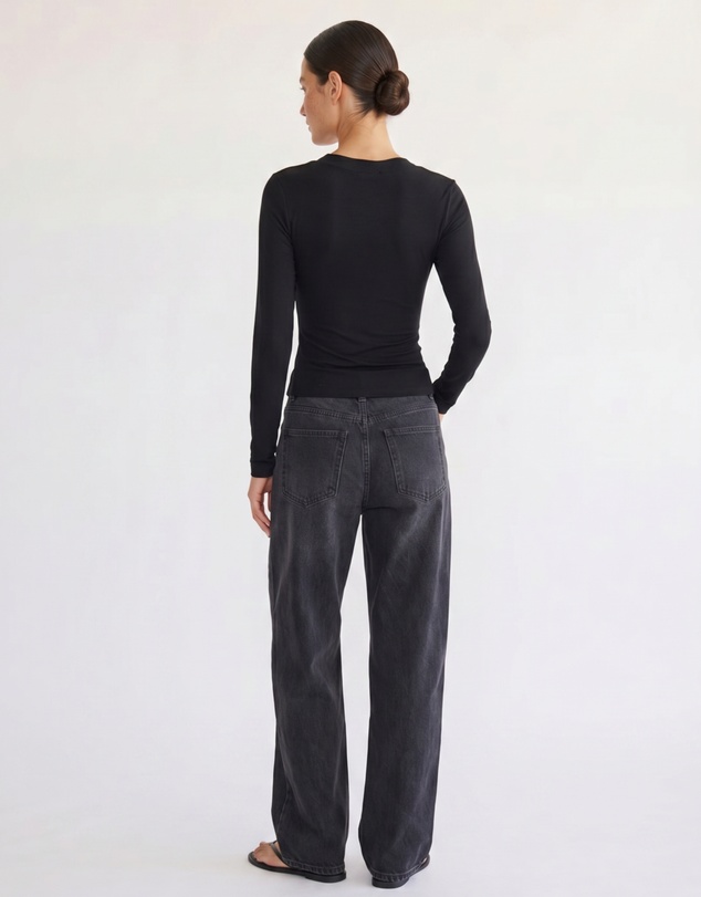 Style Addict - Margaux Deep V Henley Top - Black