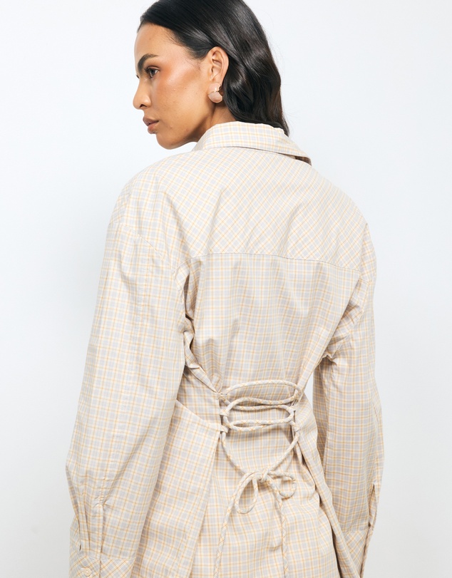 AERE - Fiora Cinched Waist Check Shirt