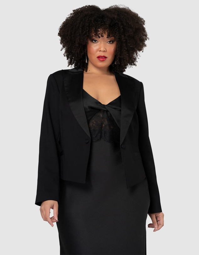 Pink Dusk by Curve Project - Her Satin Trim Crop Blazer