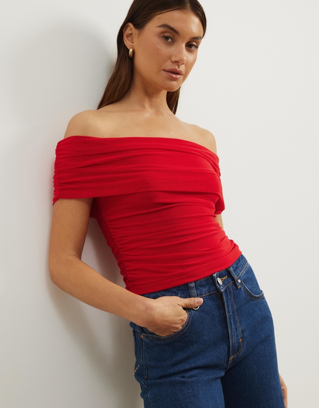 Atmos&Here - Elka Short Sleeve Mesh Off Shoulder Top