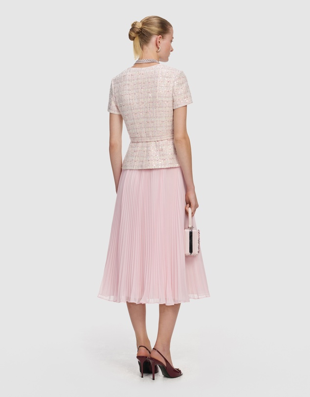 Self Portrait - Pink Sequin Boucle Tailored Midi Dress