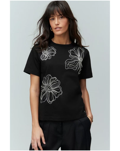 NEXT - Beaded Floral Embelished 100% Cotton T-Shirt