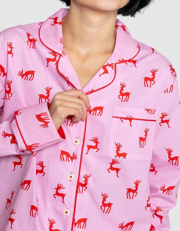 Sant And Abel - Women's Reindeer Pink Long PJ Set