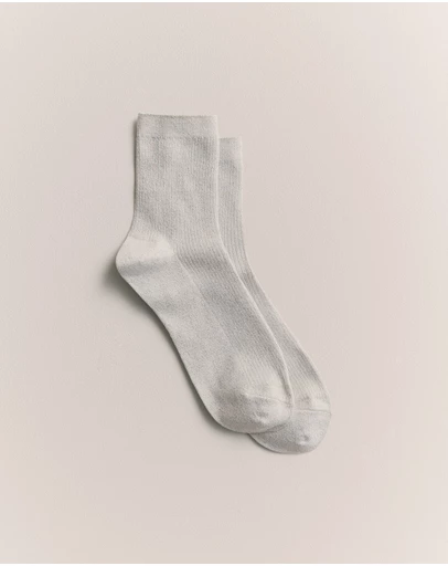 Trenery - Metallic Rib 1/4 Crew Sock in Marshmallow