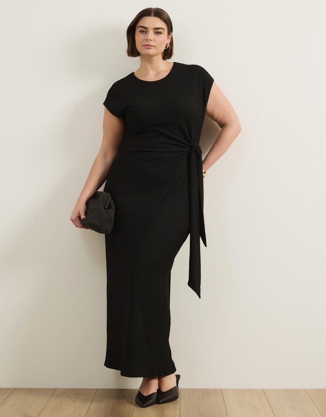 Atmos&Here Curvy - Isalie Textured Jersey Tie Midi Dress