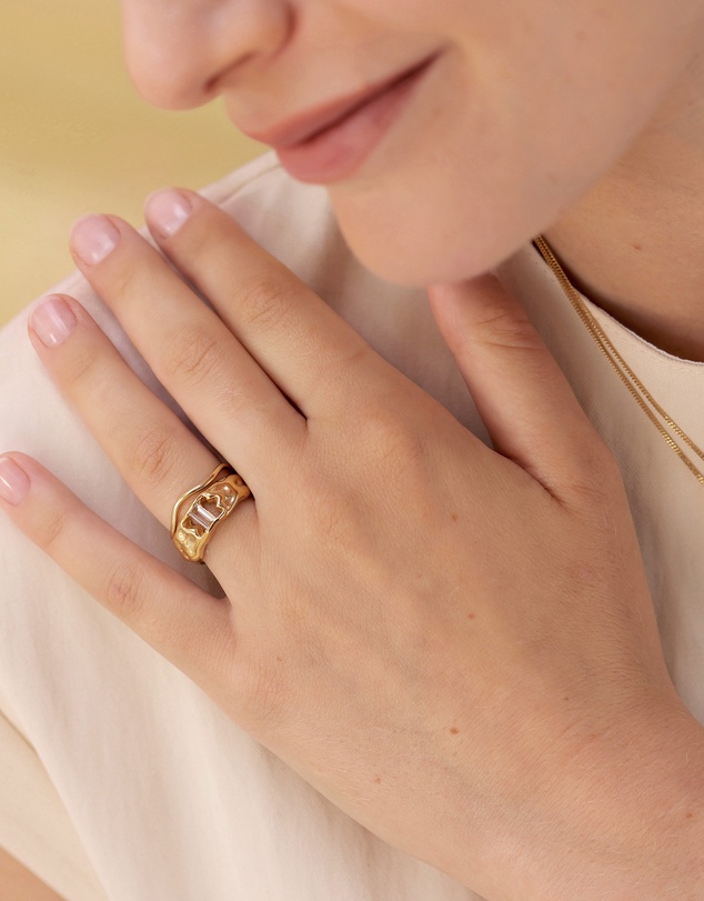Elli Jewelry - Hammered Topaz Statement Ring in Gold-Plated 925 Silver