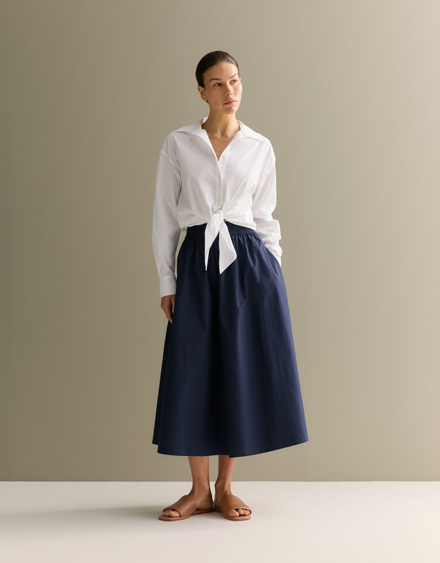 Trenery - Cotton Poplin Pull On Skirt in Navy