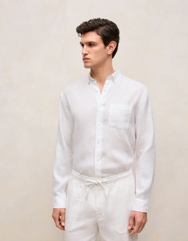 Trenery - Regular Fit Linen Long Sleeve Shirt in White