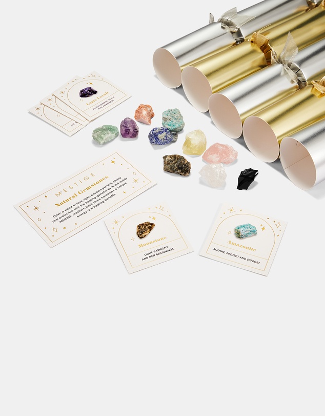 Mestige - Wellness 10 Pack Crackers with Natural Gemstones - Golden and Silver Matte